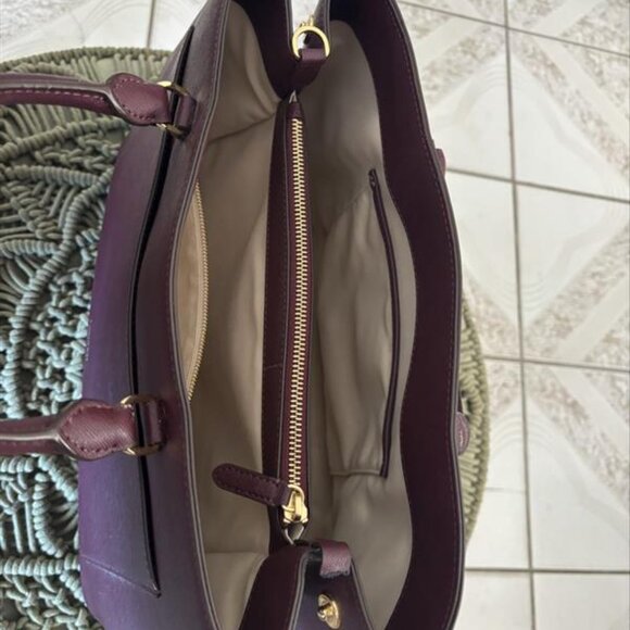 Lauren Ralph Lauren Purple Leather Satchel Handbag w/ Strap – Classic Structured - Picture 4 of 7